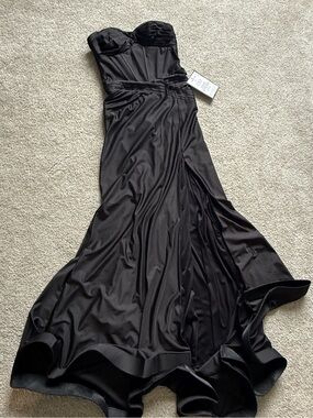 B Darlin Strapless Black Satin Evening Dress